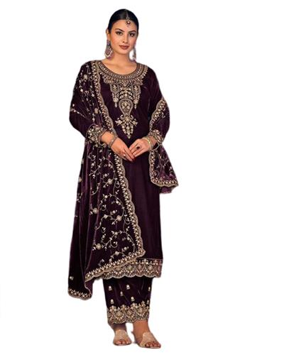 Gulaboo Present Fancy Velvet 2002 Heavy Embroidery Stright Suit