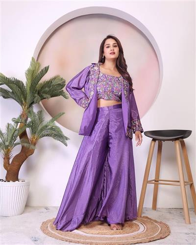 Alisha Embroidery Designer Jacket Style  3 Peice Co-Ord Set 