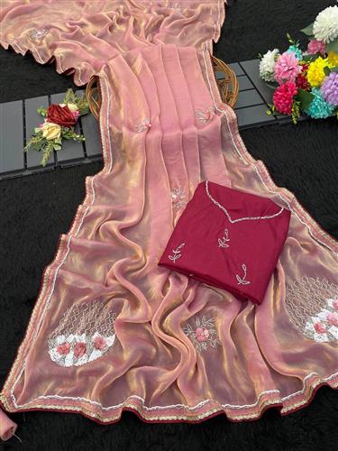 Peach Color Saree With Rich Look Butta and Cutdana Work in Fandy Silk Availability: In stock