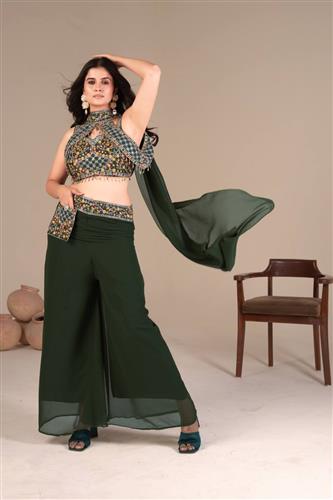 Elegant Green Palazzo Blouse Set Indo Western