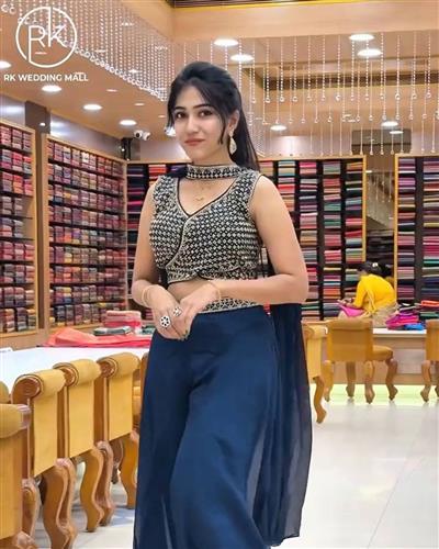Blue Elegant Palazzo Blouse and dupatta Set crafted from luxurious Tebby fabric