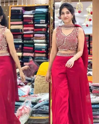 Pink Elegant Palazzo Blouse and dupatta Set crafted from luxurious Tebby fabric