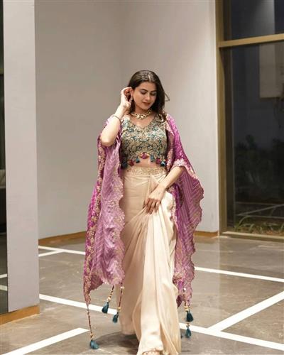 Party Wear Trendy Three-Piece Western Wedding Outfit with Sequence Embroidery and Shrug