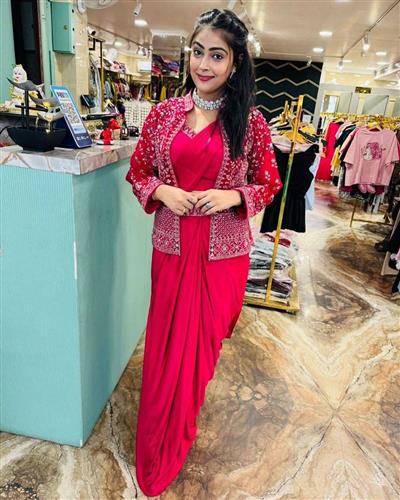 Trendy Indo-Western Ready-to-Wear Saree with Embroidered Koti & Stitched Blouse