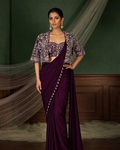 Ready to Wear Saree With Heavy Embroidery Jacket Pre Draped Saree