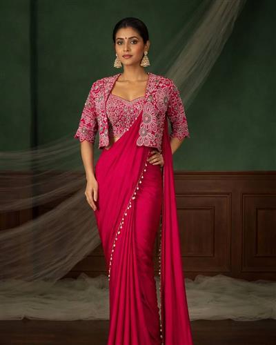 Ready to Wear Saree With Heavy Embroidery Jacket Pre Draped Saree