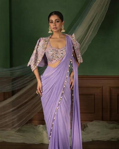 Ready to Wear Saree With Heavy Embroidery Jacket Pre Draped Saree