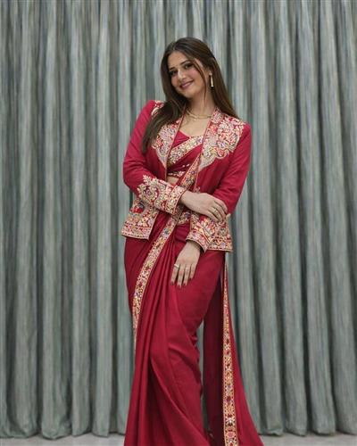 Ready to Wear Saree With Jacket and Heavy Embroidery Pre Draped Saree