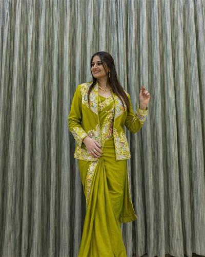 Ready to Wear Saree With Jacket and Heavy Embroidery Pre Draped Saree