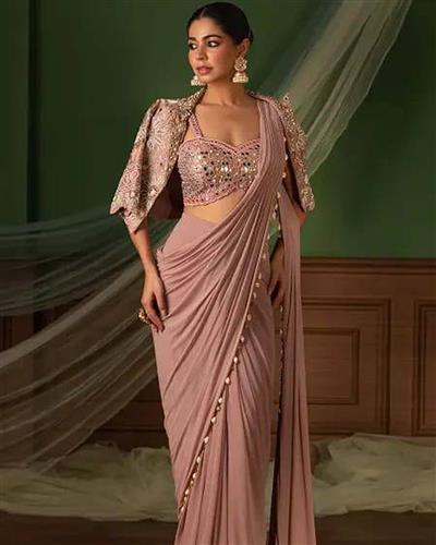 Ready to Wear Saree With Heavy Embroidery Jacket Pre Draped Saree