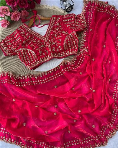  PURE SOFT FANDY SATIN SILK FABRIC IN BEAUTIFUL REAL CUT DANA C-PALLU HANDWORK & SEQUENCE WORK IN SA