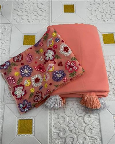 HEAVY SOFT GEORGETTE FABRIC ON BEAUTIFUL HAND MADE LATKAN ON PALLU