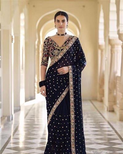 Heavy Georgette Saree with Zari, Thread & Sequins Work Unstitched Bangalori Satin Silk Blouse