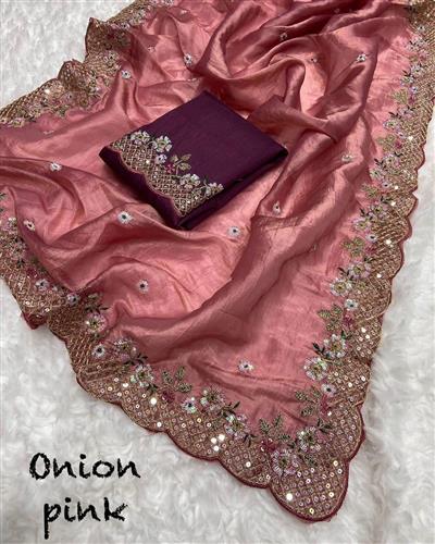 SOFT GOLD CRUSH SILK FABRIC ON BEAUTIFUL C-PALLU EMBROIDERY SEQUENCES WORK SAREE