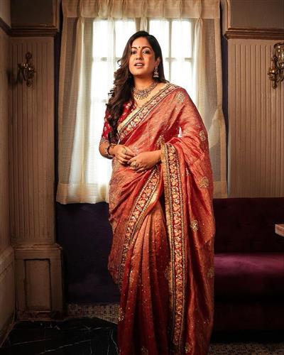 SOFT BANARASI CRUSH FABRIC ON BEAUTIFUL EMBROIDERY SEQUENCE AND CODING WORK  SAREE