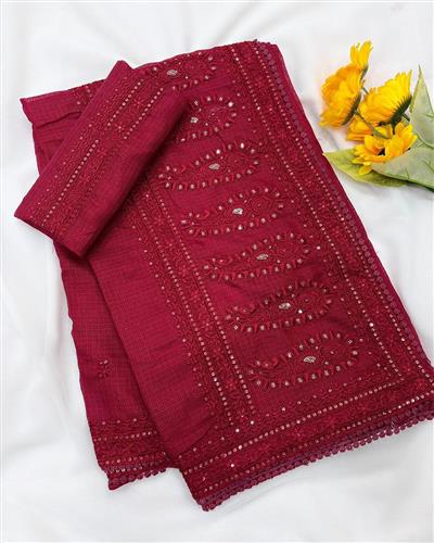 SAREE : PURE SOFT KOTA DORIYA SILK FABRIC IN BEAUTIFUL C-PALLU EMBROIDERY THREAD AND SEQUENCE WORK I