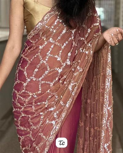 PURE SOFT N*C MOSS SILK FABRIC ON HEAVY EMBROIDERY ZARI & SEQUENCES AND  CUT WORK BORDER IN SAREE