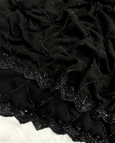 PURE SOFT GEORGETTE FABRIC IN BEAUTIFUL REAL CUT DANA C-PALLU HANDWORK & SEQUENCE WORK WITH STONE WO