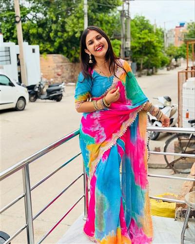 HEAVY SOFT SHIBORI PEINT CHIFFON FABRIC ON HEAVY EMBROIDERY CODING & SEQUENCES ON LACE CUT WORK BORD