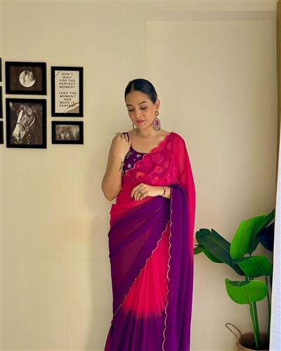 PURE SOFT GEORGETTE PEDDING FABRIC ON BEAUTIFUL AARKA CUT WORK BORDER IN SAREE