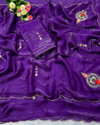 HEAVY SOFT FANDY SATIN SILK FABRIC ON BEAUTIFUL KHATLI CUTDANA HANDWORK AND ARCO BORDER WITH CUT WOR
