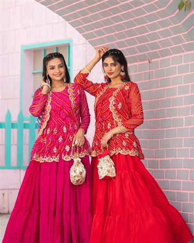  Launching  Holi special Bandhej Lehenga crop top & jecket  091