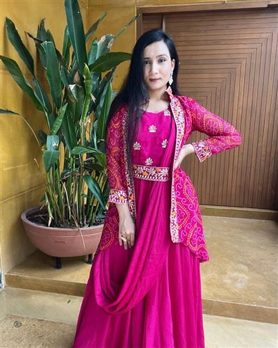 New Festival Bandhej Attached  Dupatta with Jecket Long Gown
