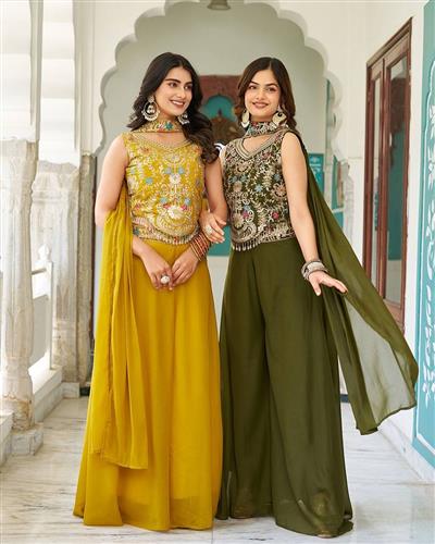 Designer Embroidered Star Georgette Palazzo Set  107