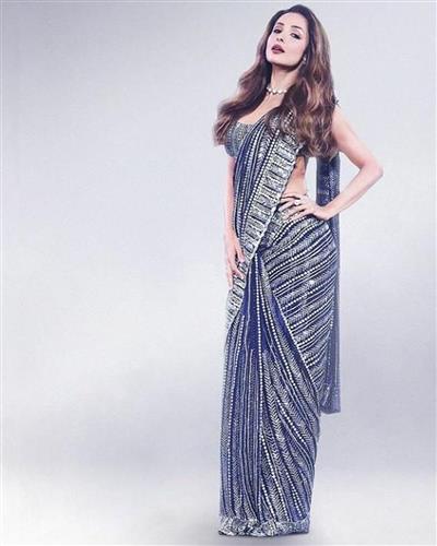 Bollywood Blockbuster Malika Arora Grey Sequnce Work Saree
