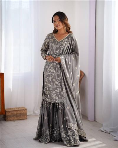 HEAVY CHINON SILK FULL STICHED SHARARA SUIT FOR WOMEN 07
