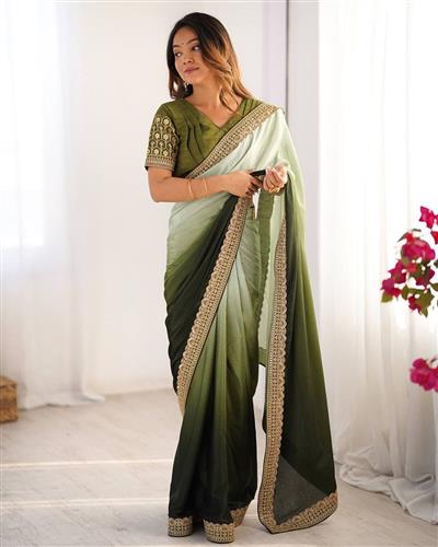 HEAVY CHININ SILK PRINTED WITH EMBROIDERY SAREE 09