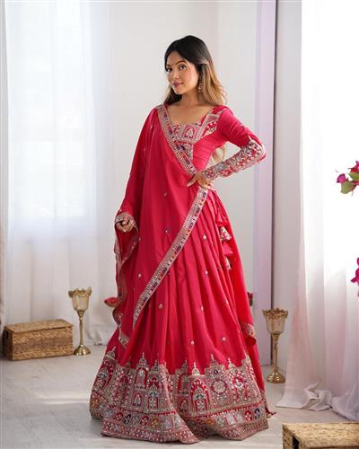 HEAVY NATURAL CREP SILK HEAVY EMBROIDERY LEHENGHA CHOLI  11