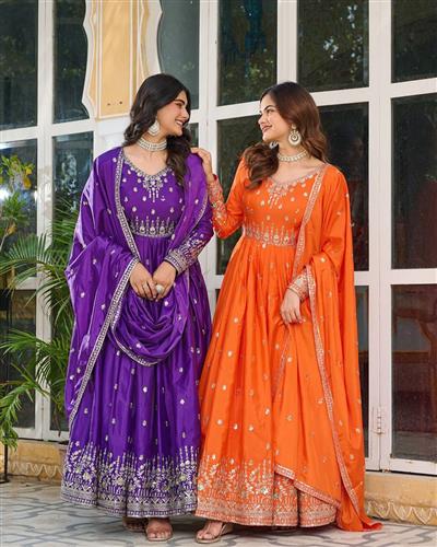 HEAVY AMRICAN SILK HEAVY EMBROIDERY GOWN FOR WOMEN 12