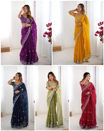 HEAVY JIMMY CHU FABRIC DESIGNER EMBROIDERY SAREE 13