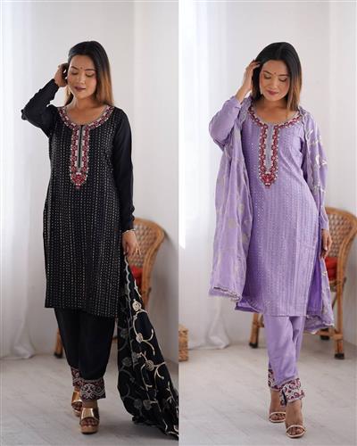 HEAVY CHINION SILK HEAVY EMBROIDERY FULL STICHED STRIGHT SUIT 10