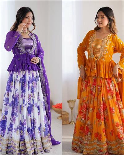 Foux Gorgette with Digital print Thread With Sequnce work Lehengha Choli