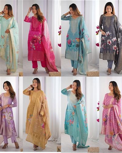 Heavy Chanderi Silk Embroidery Stright Suit 