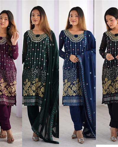 FAUX GEORGETTE HEAVY EMBROIDERY WITH STONE ORK STRIGHT SUIT 21