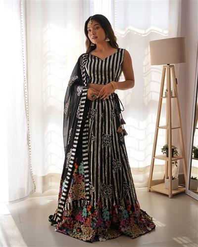 New Sabyasachi Black And White color LEHENGA Choli With Sequence Work For WEDDING 