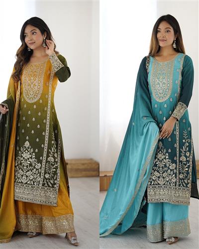 Elegant Heavy Chinon Designer Suit with Sharara & Dupatta 36