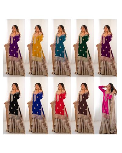 Chinon Silk Fabric Pearl Work Sharara Suit 38