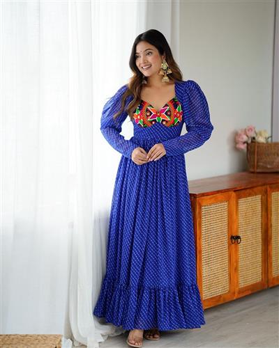 Premium Faux Georgette Heavy Embroidery Navratri Gown 42