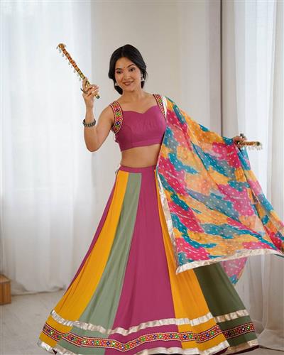 Beautiful Rayon Gamthi Thread Work With Real Mirror Work Lehenga Choli  46