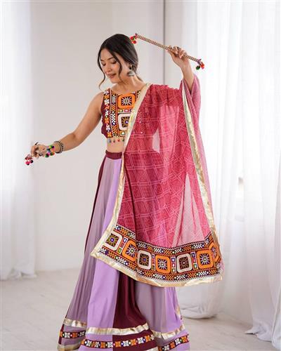 Multi Colour Gamthi Work Rayon Navratri Wear Lehenga Choli  50