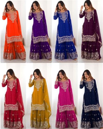 velvet golden zari embroidered floor length gown with dupatta for women 56