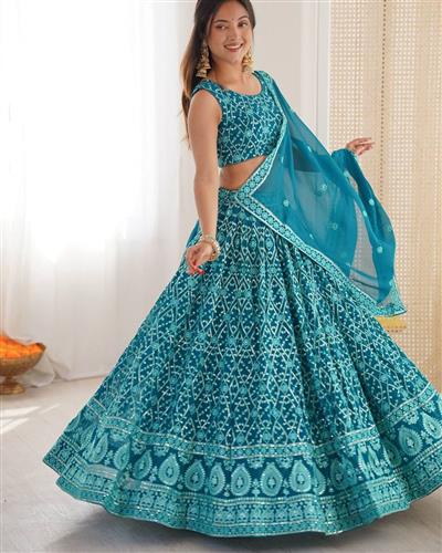 Premium Faux Georgette Designer Embroidered Lehenga Set 60