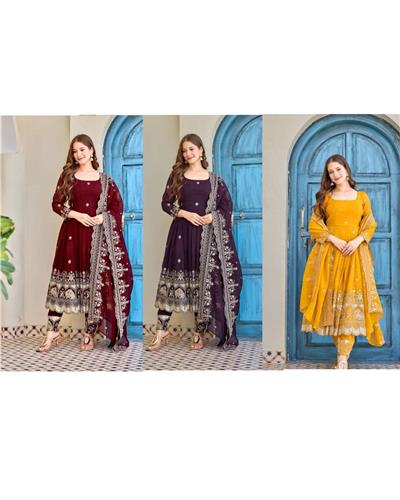 Heavy Crunchy Silk Designer Embroidery with Sequin & Thread Detailing Anarkali Suit