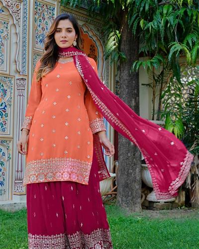 Faux Georgette Kurta Sharara Set with Embroidered Dupatta 68
