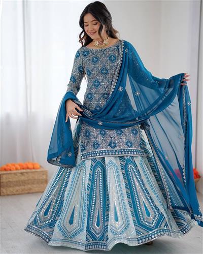 Blue Faux Georgette Embroidery With Sequence Work Lehenga Choli 72