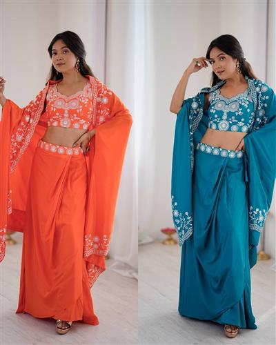 French Crepe Western Dhoti Set for Festive and Party Wear 73